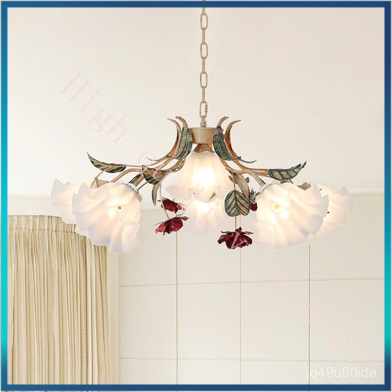 Meiyuan Country Style Living Room Lamp Vintage Distressed Craft Lily of the Valley Pendant Lamp Rose