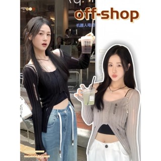 OFF SHOP 🥻ใหม่ 2025 เสื้อถักไหมพรมแขนยาวเกาหลีสไตล์ คอวี ดีเ…