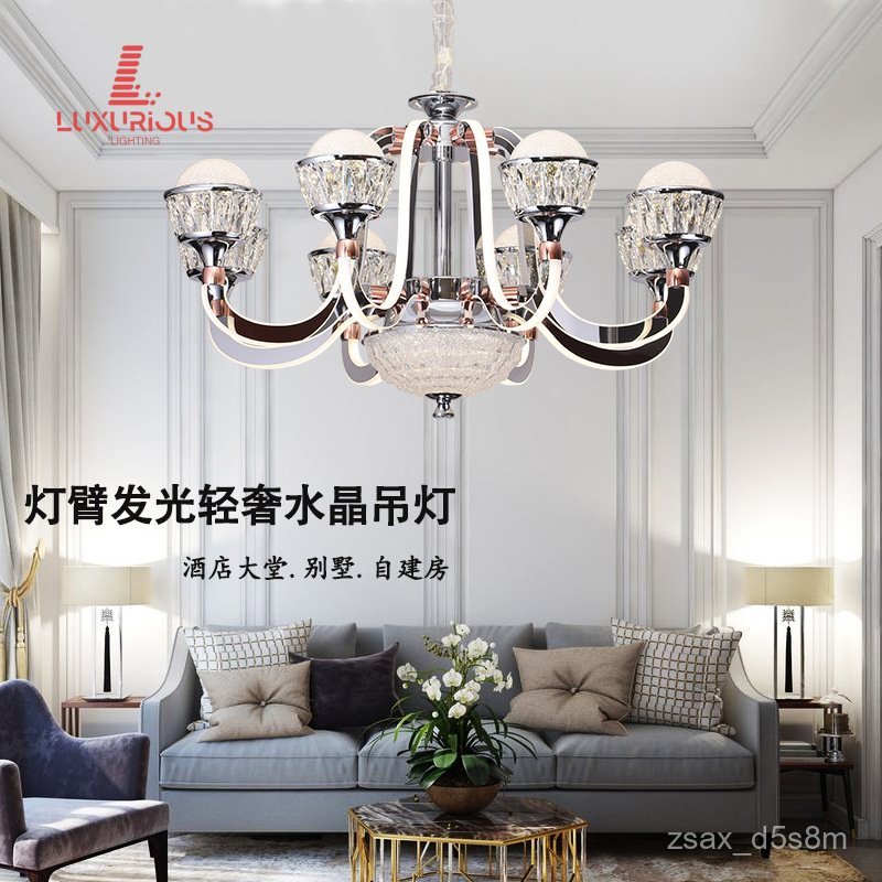 Vintage Style Living Room Crystal Chandelier Adjustable Height Dimmable Light Luxury Villa Lobby Lig
