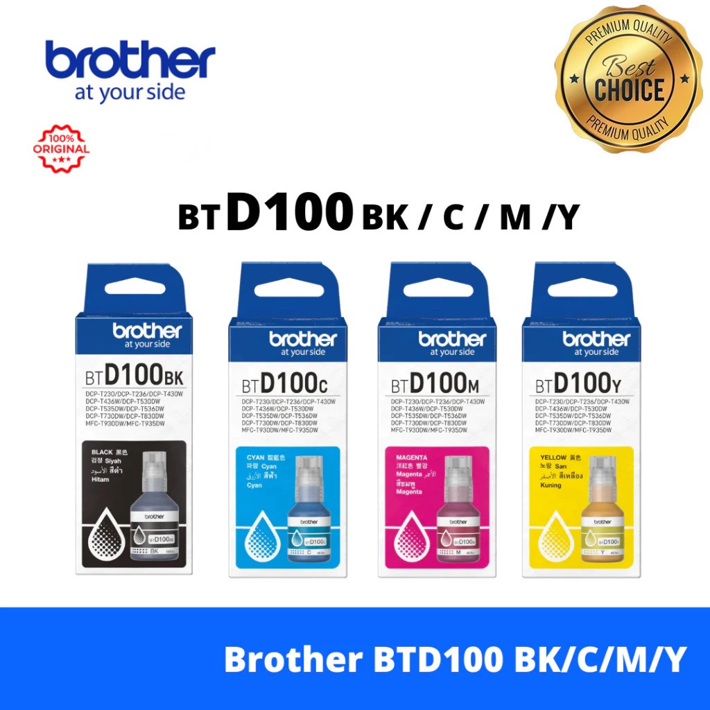 [หมึกขวด] Brother BTD100BK / BTD100 CMY เลือกสี - สำหรับปริ้นเตอร์อิงค์แท็งก์รุ่นDCP-T230,DCP-T430W,