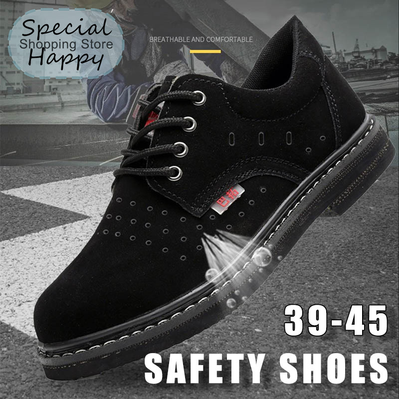 Safety Shoes รองเท้านิรภัยสำหรับผู้ชาย รองเท้าเชื่อมหนังวัว ป้องกันการทุบ ป้องกันการแทง ขนาด 39-45