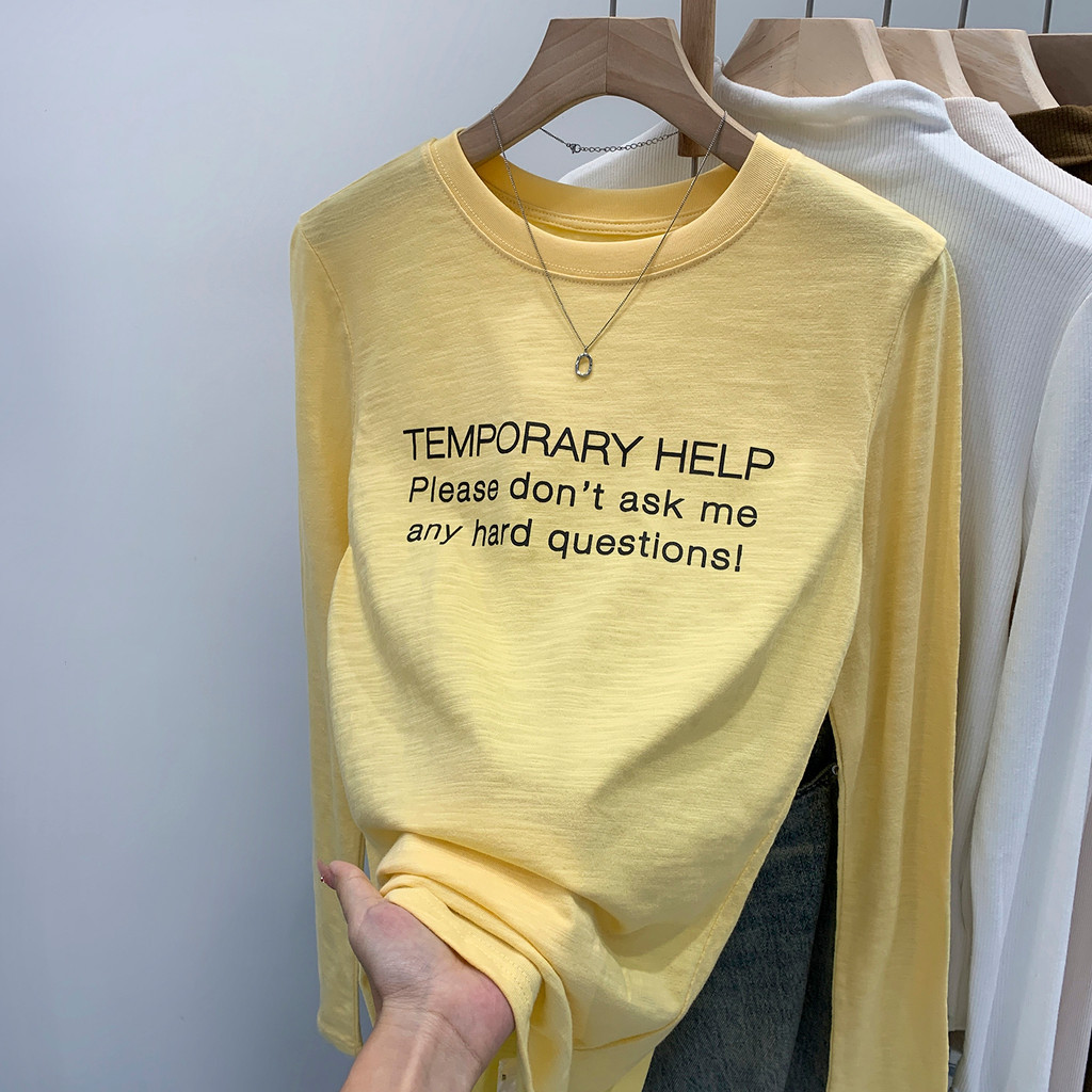 เสื้อยืดแขนยาวคอกลม พิมพ์ลายตัวอักษร