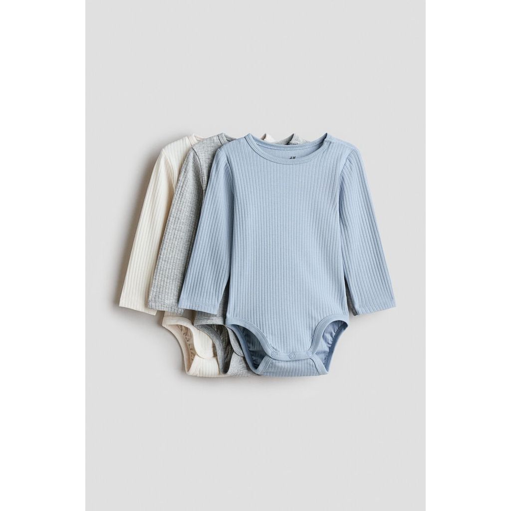 H&M(เอชแอนด์เอ็ม) บอดี้สูทเนื้อผ้าถักลายแพ็ค 3 ชิ้น Infants 3-pack ribbed bodysuits 0993598_22