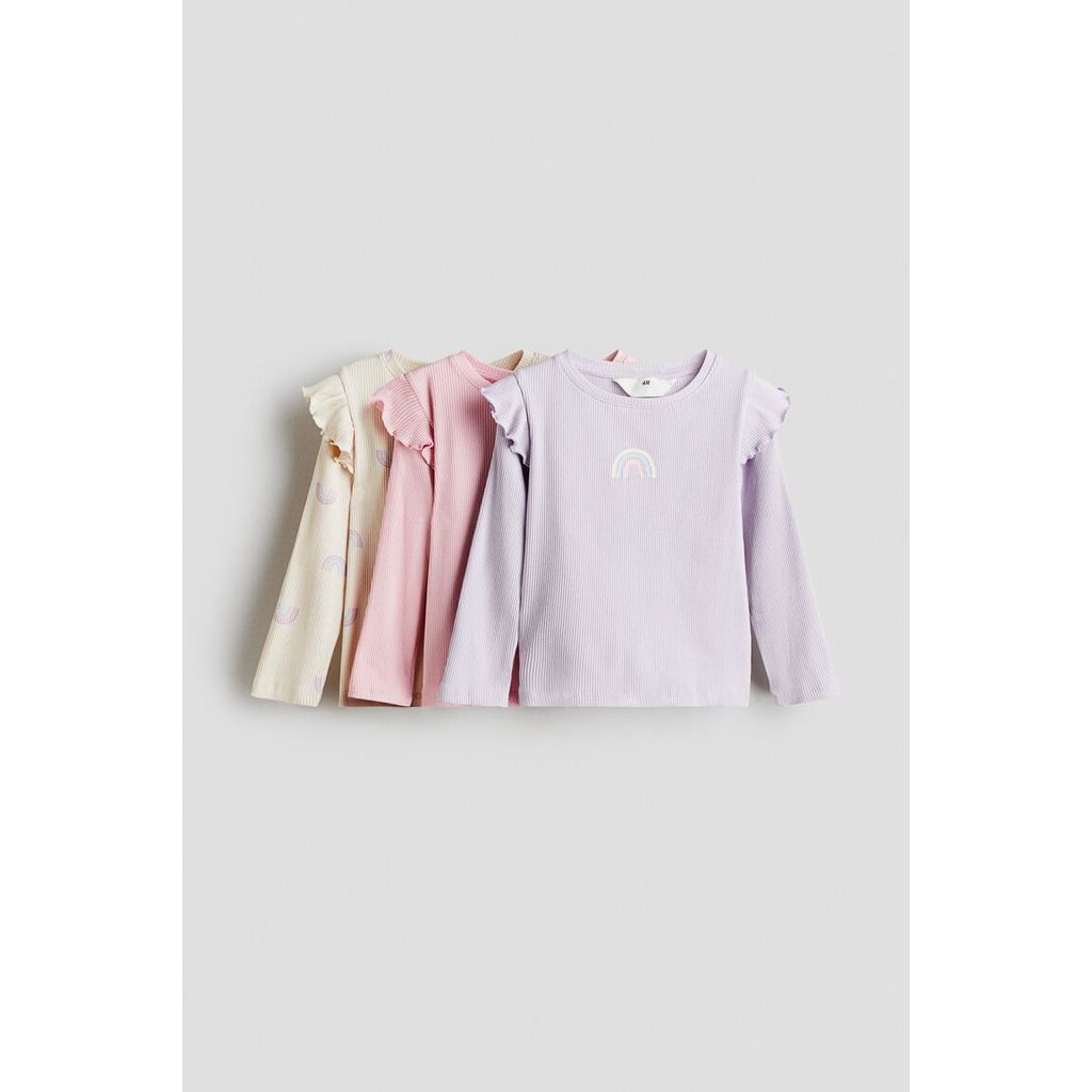H&M(เอชแอนด์เอ็ม) ชุดเสื้อยืดเจอร์ซีย์ตกแต่งระบาย 3 ชิ้น Girls 3-pack frill-trimmed jersey tops 1246511_8