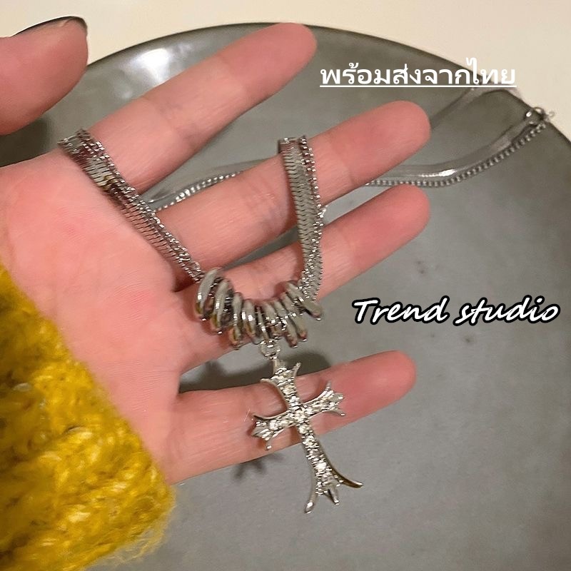 สร้อยคอไม้กางเขนกาแล็กซี่สุดโรแมนติก ดีไซน์โซ่คู่พร้อมไม้กางเขนแวววาว หนึ่งในคอลเลกชันสร้อยคอแฟชั่นเกาหลี