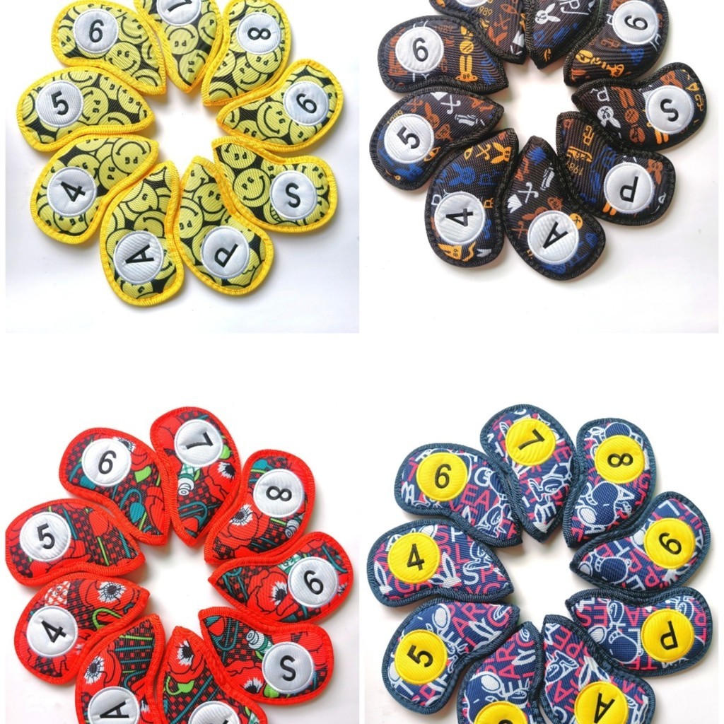 PG Smiley Golf ชุดก้านเหล็กฝาครอบป้องกันไม้กอล์ฟ PG unisex เก้าแพ็ค