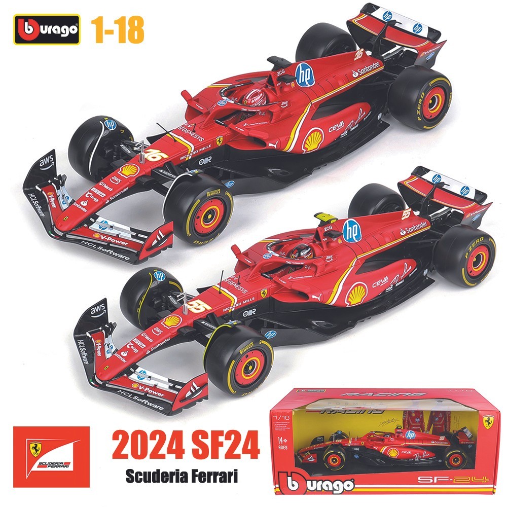 Bburago 1:18 Ferrari F1 SF24 จําลองรถรุ่นคอลเลกชันของขวัญของเล่นเด็กผู้ชาย