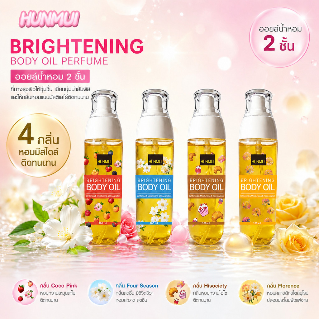 【ซื้อ1แถม1】ออยล์บำรุงผิวขาวใส กลิ่นหอมน้ำหอม วิตามินซี นุ่มลื่น กระจ่างใส ซึมไว ไม่เหนียว Brightening Body Oil Essence