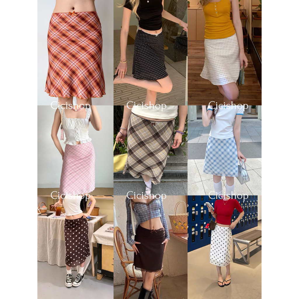 Cicishop(2581/2622) กระโปรงลายสก็อต เอวยางยืด ดีเทลแต่งโบว์จิ๋วน่ารักๆ มีซับด้านใน สไตล์แฟชั่นยุคใหม่