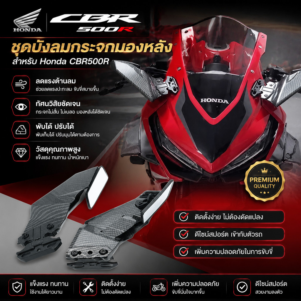 Honda CBR650R อุปกรณ์เสริมเหมาะสําหรับ Honda CBR650R CBR500R ดัดแปลงคงที่ลมปีกกระจกมองหลัง CBR400R ด