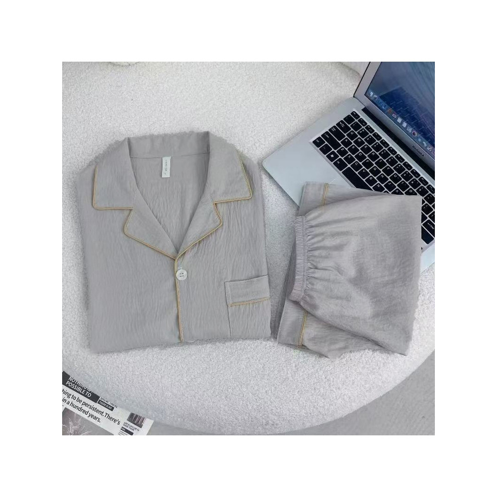 3333-1 B Easy ชุดนอนผู้ชาย ชุดนอนแขนสั้นขาสั้นผ้าคอตตอน สีพื้นแต่งขอบสี เนื้อผ้านุ่มลื่นใส่สบาย พร้อมส่งจากดไทย