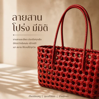 กระเป๋าสานผู้หญิง กระเป๋าเที่ยวทะเล กระเป๋าทรงตะกร้า สไตล์มินิมอล ถือได้ สะพายได้ 4 สี