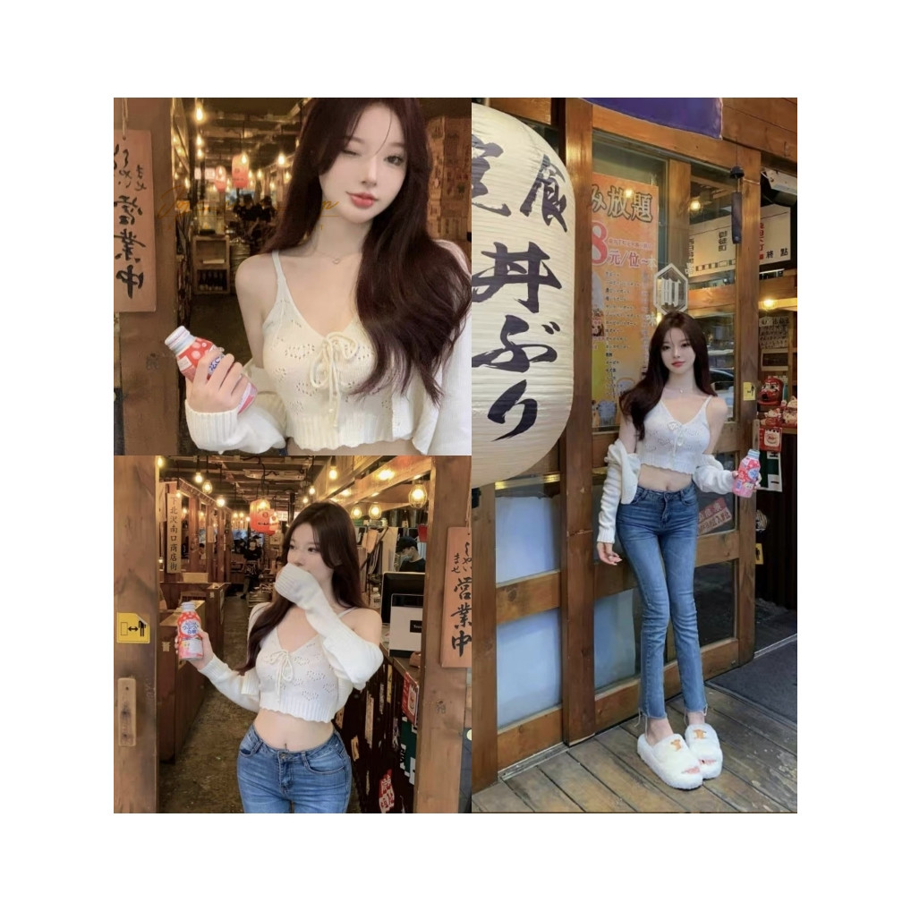 เสื้อไหมพรม แฟชั่นผู้หญิง สายเดี่ยว ว้าวหลัง กลวง ทรงหัวใจ หวาน แซบๆ. XXLKSVBX