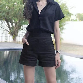 2 ชิ้นเสื้อเชิ้ตคอปกเเขนสั้น + กางเกงขาสั้น ผ้านิ่มใส่สบาย