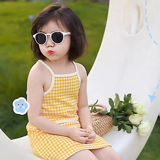 Babyonline(Y013)D1 (ส่งด่วน1วัน)ชุดเช็ตแฟชั่นเด็กผู้หญิงเสื้อสายเดี่ยวกระโปรงเอวสม็อคสั้นลายสก็อต ผ้าฝ้าย นิ่ม ใส่สบาย