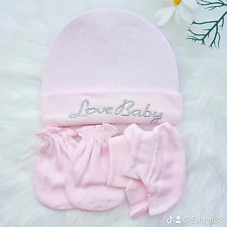 💥พร้อมส่ง หมวก ถุงมือ ถุงเท้าเด็กอ่อน/เด็กแรกเกิดNB สีพื้น 1 set เลือกสีได้ ไม่สามารถเลือกลายปักได้ค่ะ