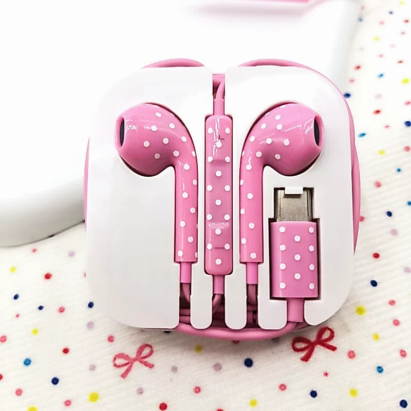 หูฟังแบบมีสายลายจุด Apple Android หูฟังลายจุดสากล