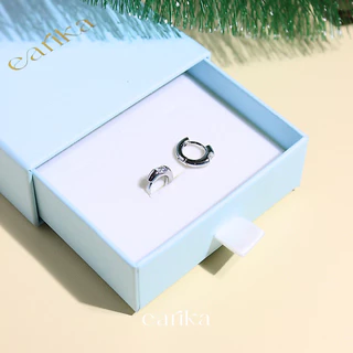 earika.earrings - basic gem huggie hoop ต่างหูห่วงจี้เพชรกลมก้านเงินแท้ชุบทองคำขาว (มีให้เลือก 2 สี) ผิวแพ้ง่ายใส่ได้