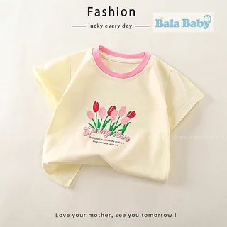 เสื้อยืดเด็ก แขนสั้น เสื้อยืดมินมอลเด็กผู้หญิง ลายดอกไม้สวยๆ Size90-120 cm DXT52