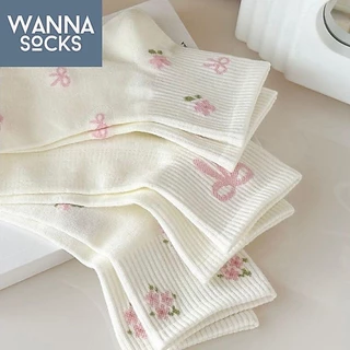 ส่งจากไทย!! ถุงเท้าผู้หญิง Lily Flower ลายดอกไม้ สไตล์เกาหลี ถุงเท้าแฟชั่น แนววินเทจ ทำจากผ้าฝ้าย B19
