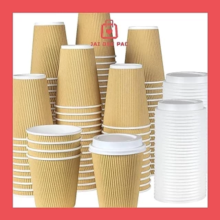 พรีเมี่ยม แก้วกาแฟร้อน(แก้วกับฝาขายแยก) แก้วกระดาษ 2 ชั้น สีดำ คุณภาพดีที่สุด ทนความร้อน Ripple Wall Paper Cup