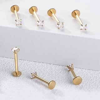 1 Pc 4/6/8/10/12 มม.สแตนเลสสตีล Lip Stud รอบเพทายกระดูกอ่อนสตั๊ดต่างหูคริสตัล Labret เจาะ Helix เจาะ