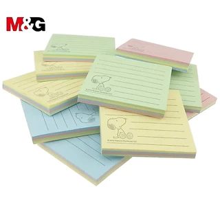 M&G กระดาษโน๊ตมีกาวในตัว "Snoopy & Woodstock" ขนาด 3"×3" และ 3"×4" มีเส้นบรรทัด มี 4 สี สีละ 20 แผ่น (ราคาต่อ 1 แพ็ค)