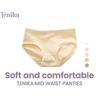 TENIKA กางเกงในผู้หญิง ฝ้าย เอวกลาง สีทึบ ผ้านิ่มใส่สบาย ระบายอากาศได้ดี Panties กางเกงในไร้ขอบ