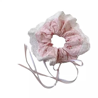 แฟชั่นเกาหลีสีชมพูดอกไม้เชือกผมหางม้า Scrunchies ผูกผมเครื่องประดับผม