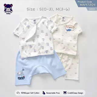 Mami Baby ชุดเด็กผ้าดูด เสื้อแขนสั้น+กางเกง ไซส์ 0-3M, 3-6M ผ้าคอตตอนนุ่มๆ (1 ชุด) | Babytrend