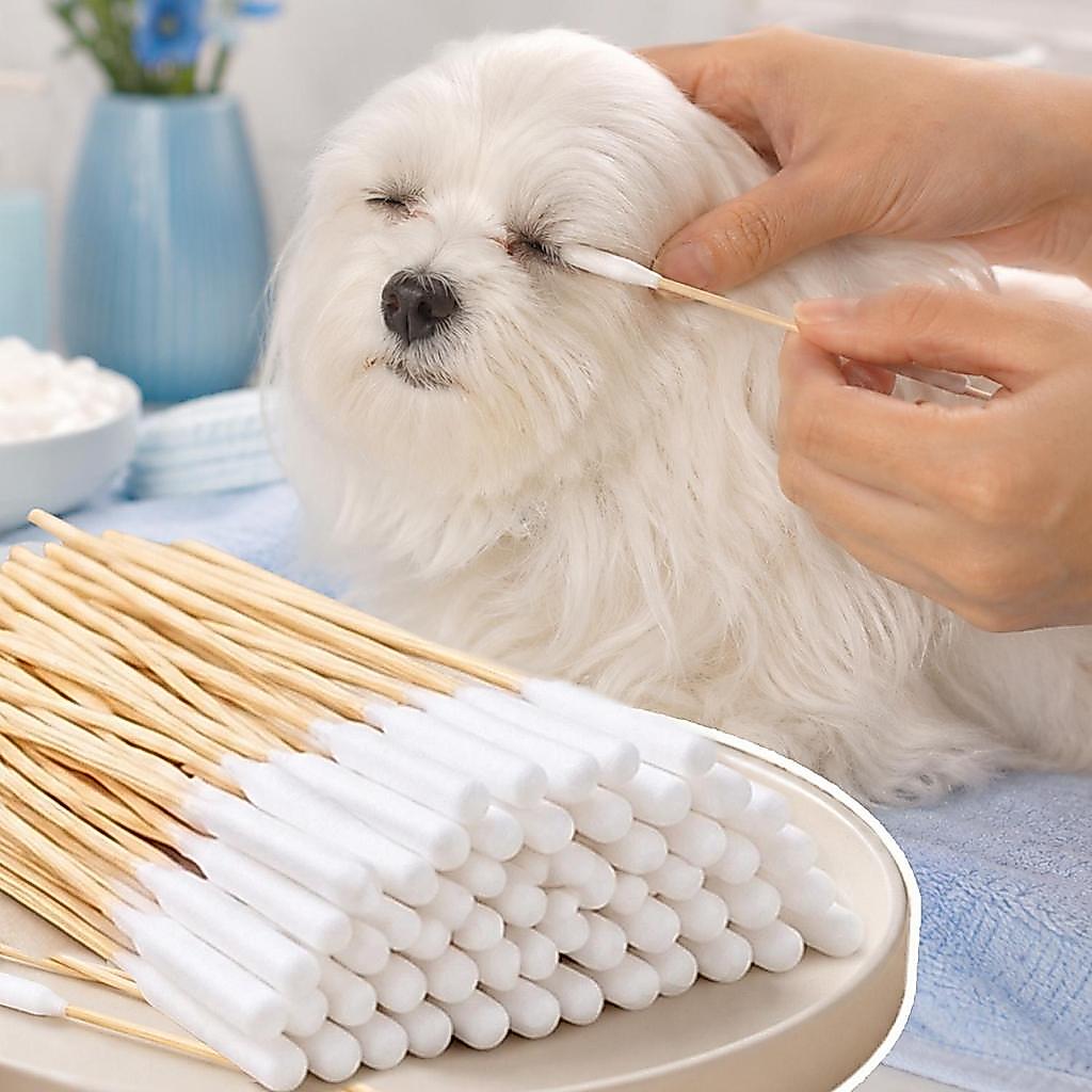 50/200 ชิ้นสุนัข Cotton Buds สัตว์เลี้ยงหูทําความสะอาดสําลียาวอเนกประสงค์ Sticks ไม้จับสําหรับแมวสุนัข