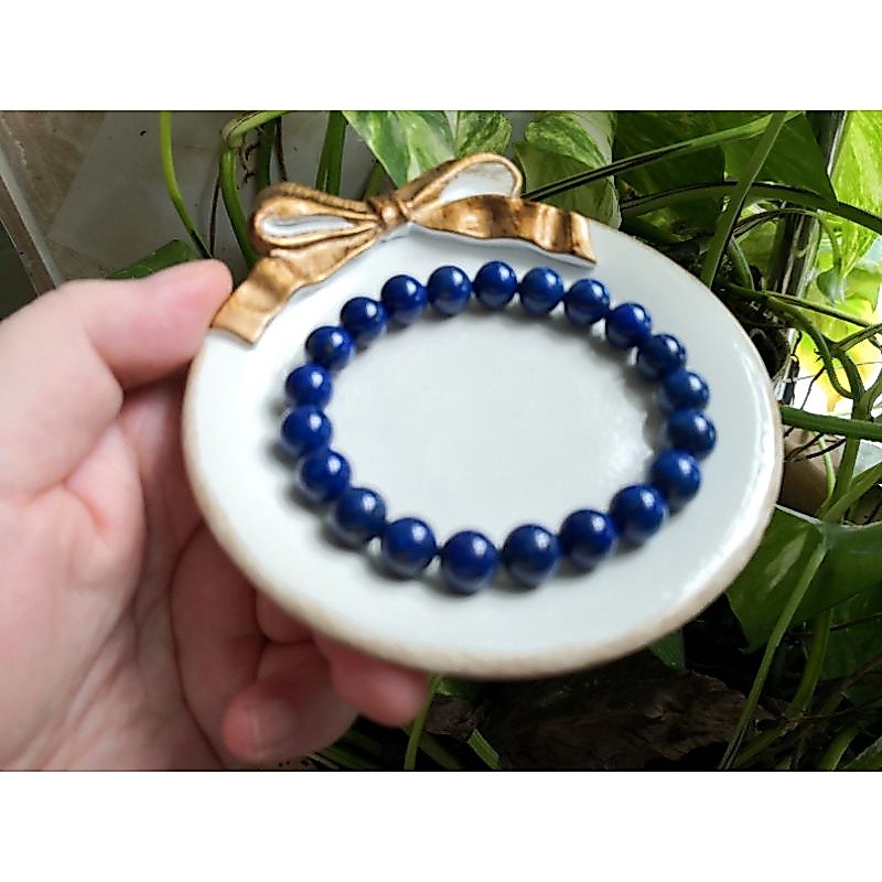 สร้อยข้อมือ Royal Blue Lapis Lazuli ธรรมชาติ 4 สร้อยข้อมือ Royal Blue Lapis Lazuli 9 มม.