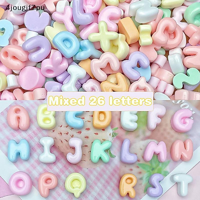 Jou 20ชิ้นมินิตัวอักษรผสมเรซินอุปกรณ์ตกแต่ง ABCD ตัวอักษรภาษาอังกฤษดีไอวายครีมกาวเคสโทรศัพท์คลิปผมอุ