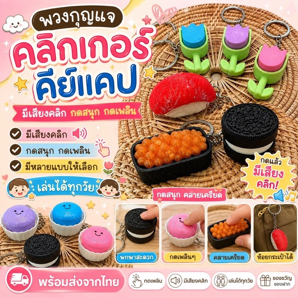 🇹🇭ส่งจากไทย🇹🇭พวงกุญแจ Clicker กดมีเสียงคลิกๆกดสนุกมีหลายแบบให้เลือกพร้อมส่ง🫶🏻ราคาต่อ1ชิ้น