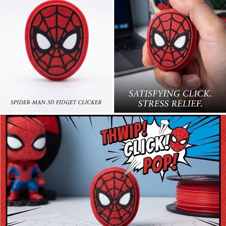 [Pre-Order] Fidget Clicker ลายสไปเดอแมน ของเล่นแก้เครียด ที่กดคลิกเกอร์ พิมพ์ 3D ลายซุปเปอร์ฮีโร่ คลายเครียด เพลินมือ⁠