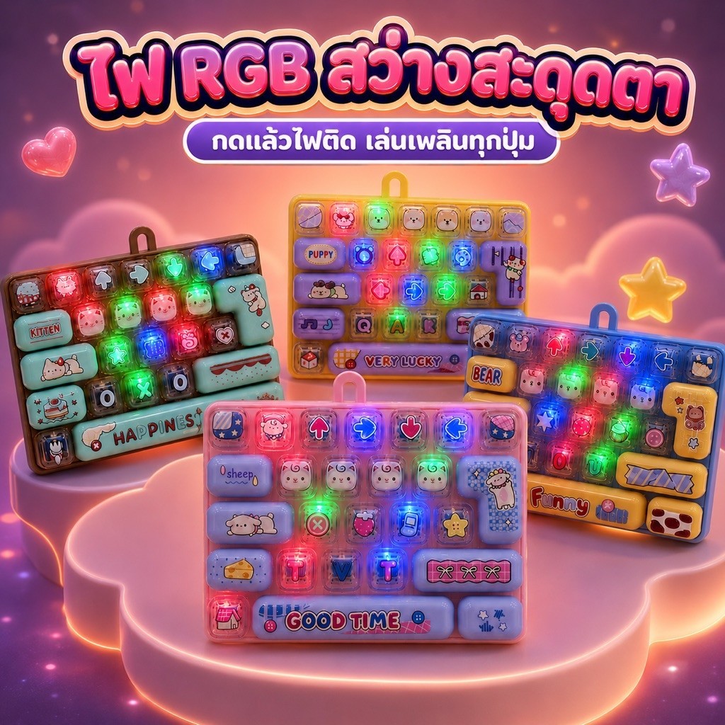 ของเล่นกดปุ่มไฟ RGB 10 ปุ่ม คีย์แคปกดเล่น ฟิดเจ็ตทอย ของเล่นคลายเครียด ปุ่มกดเด้ง มีช่องแขวน พกพาง่าย เล่นเพลิน