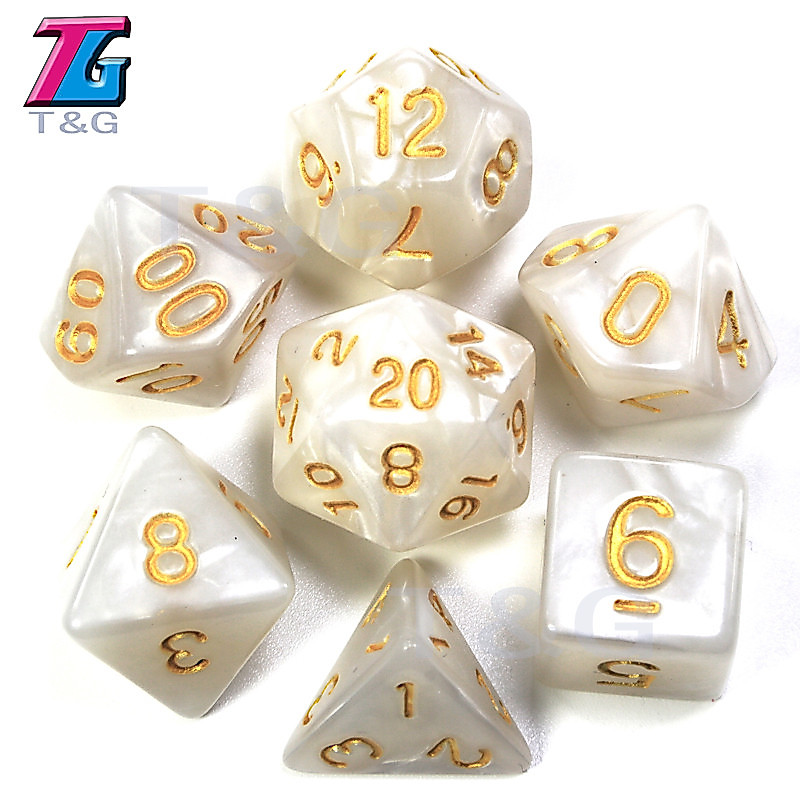 D4 D6 D8 D10 D12 D20 Dungeons และ Dragons dnd Color Pearl Pattern Multi-faceted Dice Set ขายร้อน