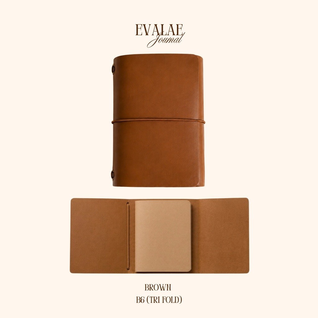 Leather Journal B6 สี Brown หนังแท้ 100% ดีไซน์ Tri-Fold (3 ทบ) วินเทจเรียบหรู พกพาสะดวก