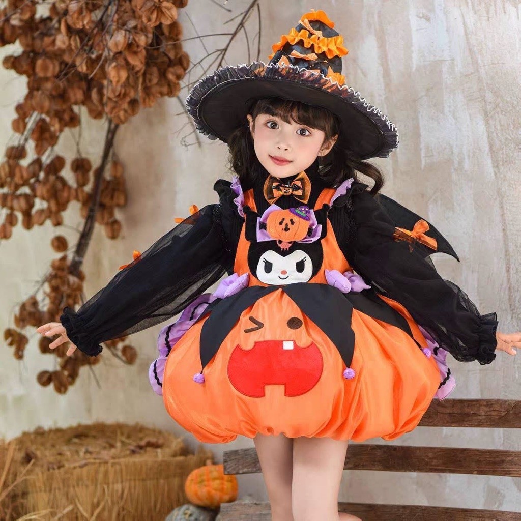 ชุดเดรส Kuromi ธีมฮาโลวีนฟักทองสุดคิ้วท์ ดีเทลแน่น ทั้งหน้าคุโรมิ ปอมปอม และกระโปรงทรงฟักทองสุดนุ่ม!