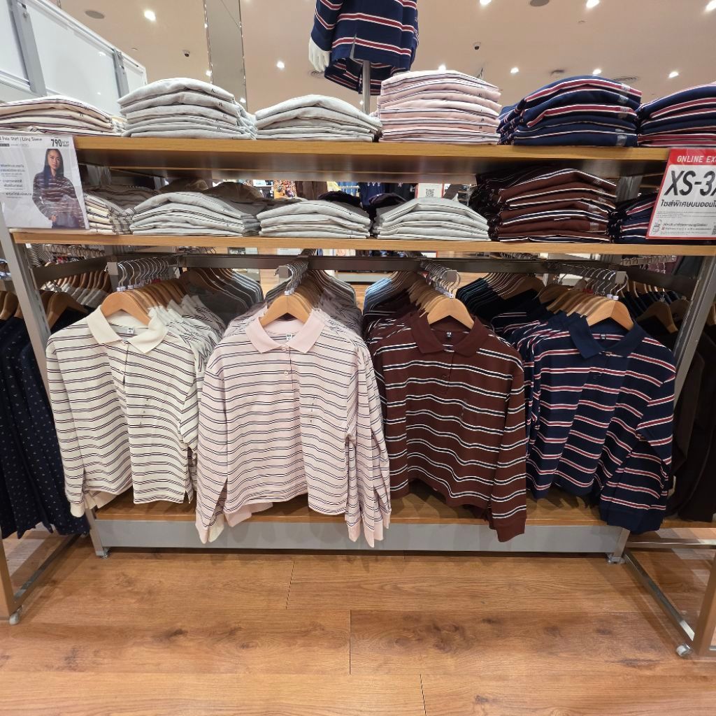 รับหิ้วของแท้ Uniqlo เสื้อผู้หญิงสเวตเตอร์โปโล แขนยาว ลายทาง