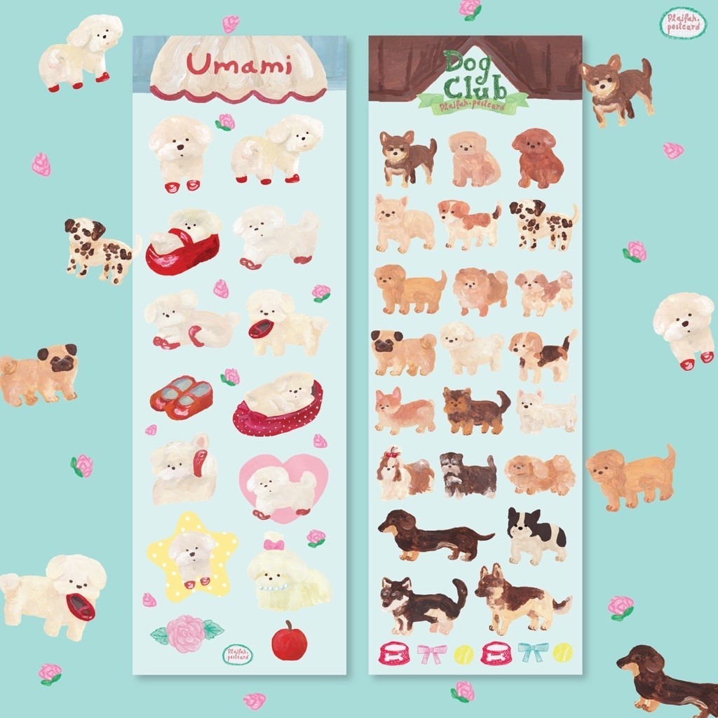 Dog Club & Umami Daily PVC clear Sticker (waterproof!) สติกเกอร์ pvc ใสไดคัท 🧸🥨🐾 | Plaifah.postcard