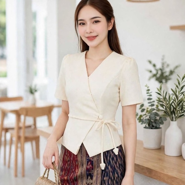 ผ้าฝ้าย เสื้อใส่ไปทำบุญ พร้อมส่งจรา