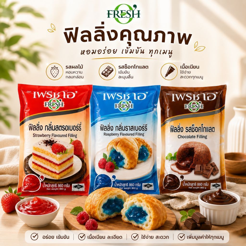 Fresh O ฟิลลิ่ง ตรา เฟรชโอ ทุกรส น้ำหนักสุทธิ 860 กรัม