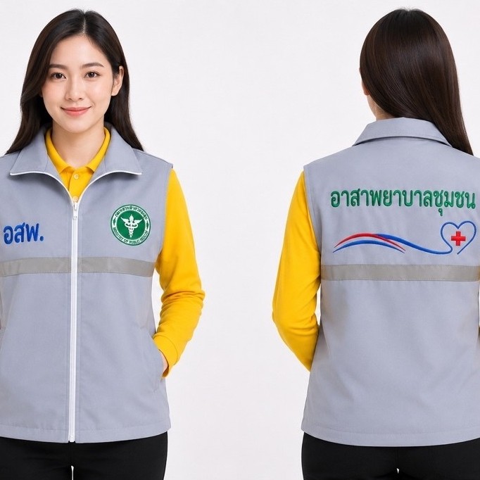 เสื้อกั๊กอาสาพยาบาลชุมชน อสพ. เสื้อกั๊กซิปหน้า แถบสะท้อนแสง สำหรับปฏิบัติงานชุมชน
