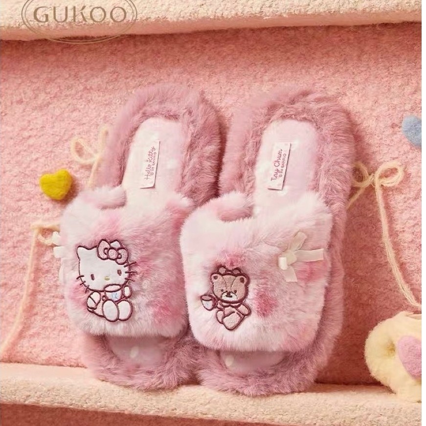 (Pre order) Gukoo x Hello Kitty รองเท้าSlippers2026 รุ่นพิเศษขนฟูนุ่ม ใส่สบาย ลิขสิทธิ์แท้