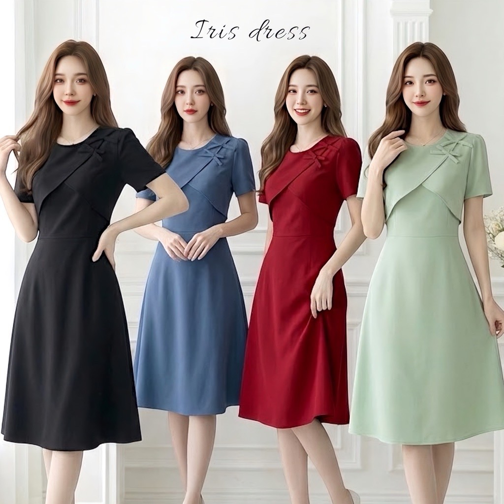 IRIS DRESS เดรสออกงาน ดีเทลเลเยอร์อกแต่งโบว์ข้าง กระโปรงชายพริ้ว