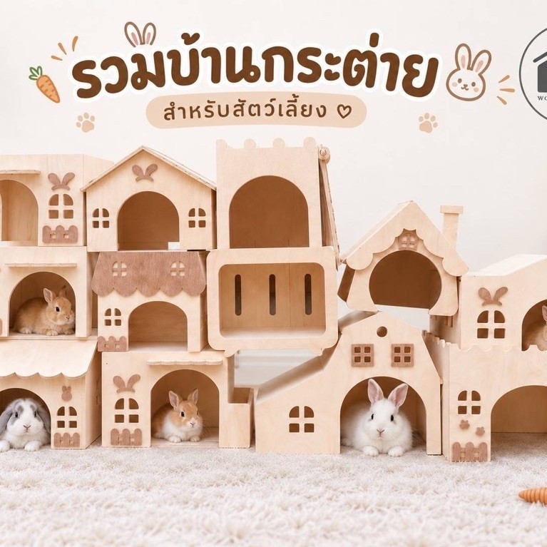 บ้านไม้สำหรับกระต่าย หนูแกสบี้ เม่นแคระ แพรี่ด็อก  cavy ที่นอนไม้ บ้านไม้ทำรัง