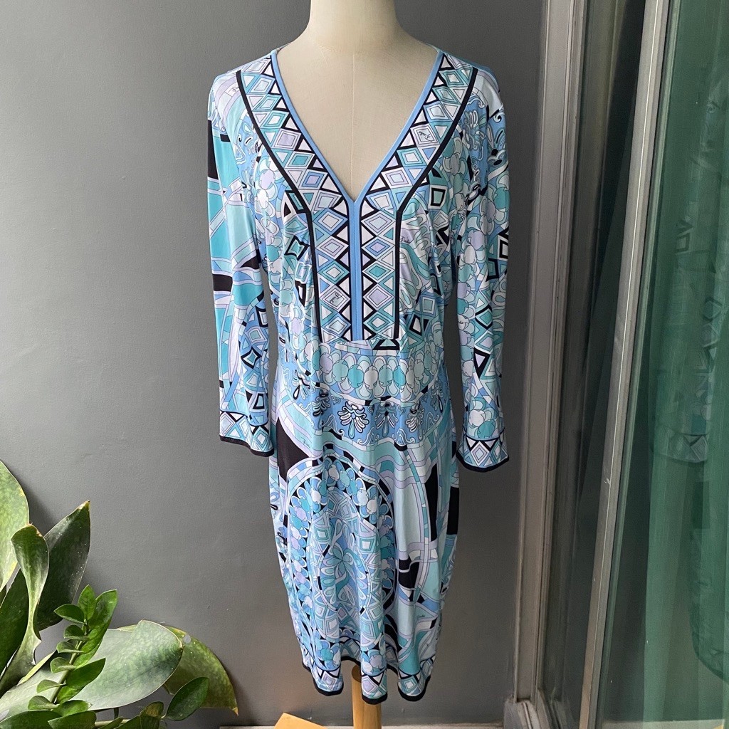 USED Emilio Pucci geometric silk jersey dress size 40 (Made in Italy)