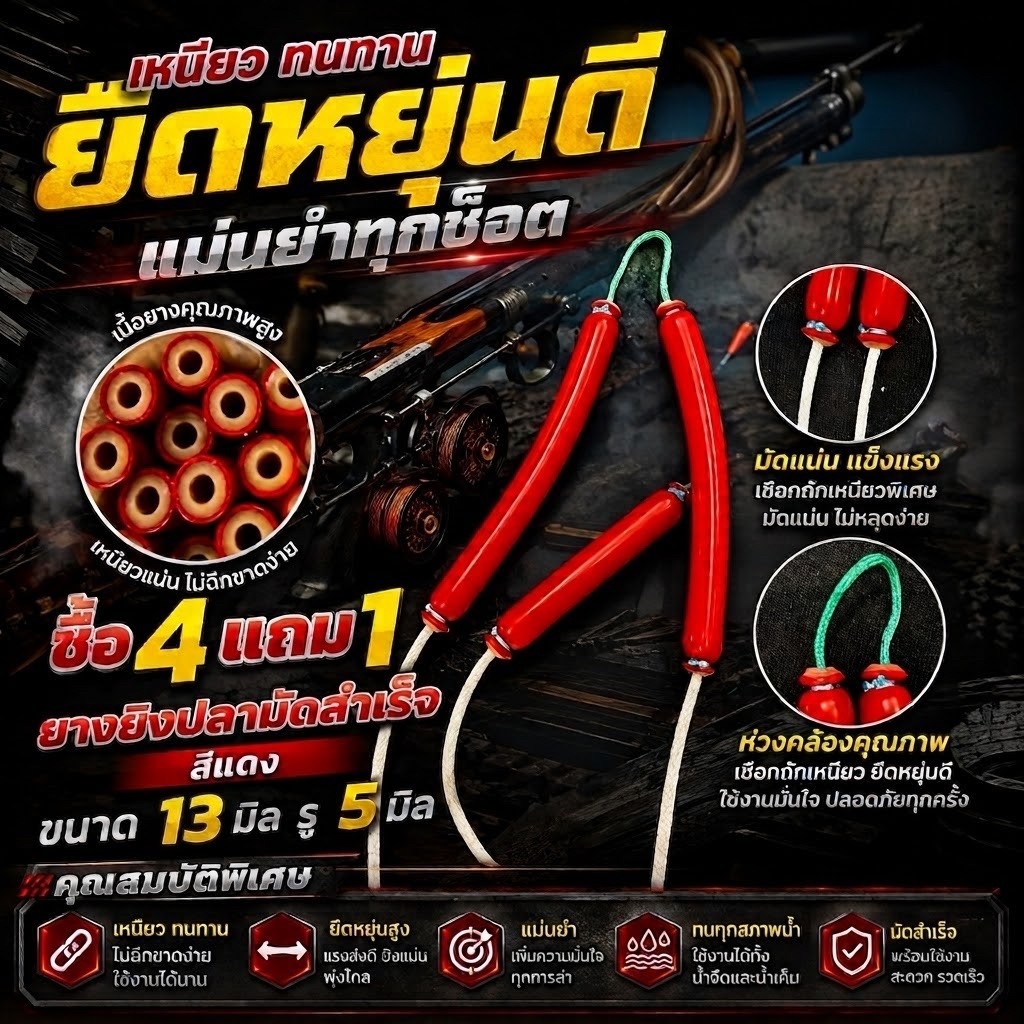 #ยางยิงปลาแท้ผูกสำเร็จ ยางแดงเปลือกหนา ขนาด 13 มิล รู 5 มิล #ลูกค้าเลือกขนาดเองได้ตั้งแต่ 10-25 cm #ยางยิงปลา