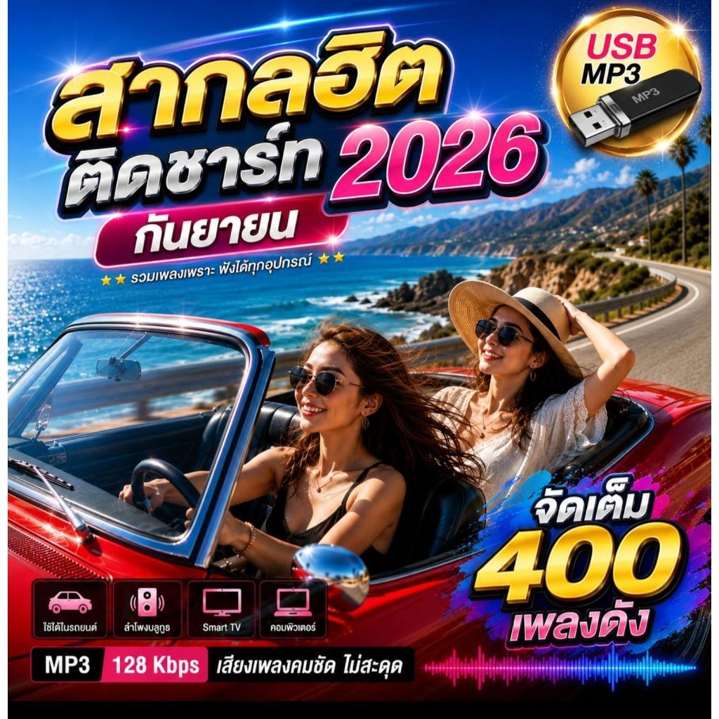 USBแฟลชไดร์ฟMP3เพลงสากลใหม่ล่าสุด400เพลง